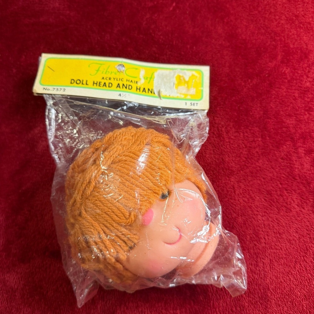 Vintage‎ Fibre-Craft Doll Head and Hands Set 4.5 Inch Orange Hair No. 7572